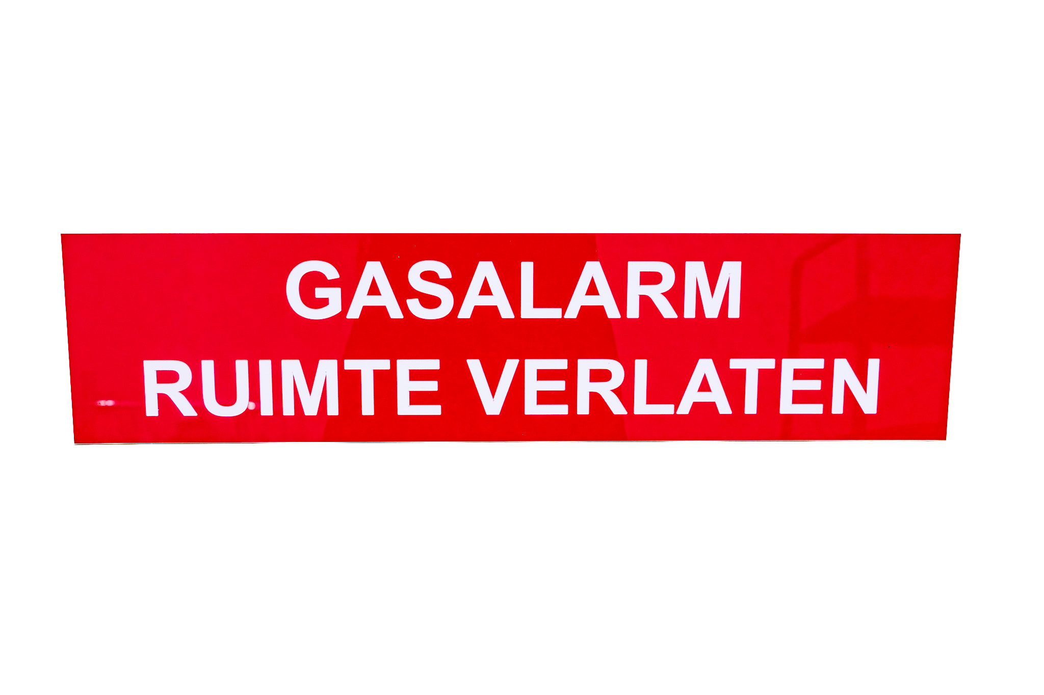 Tekstbord "Gasalarm ruimte verlaten"